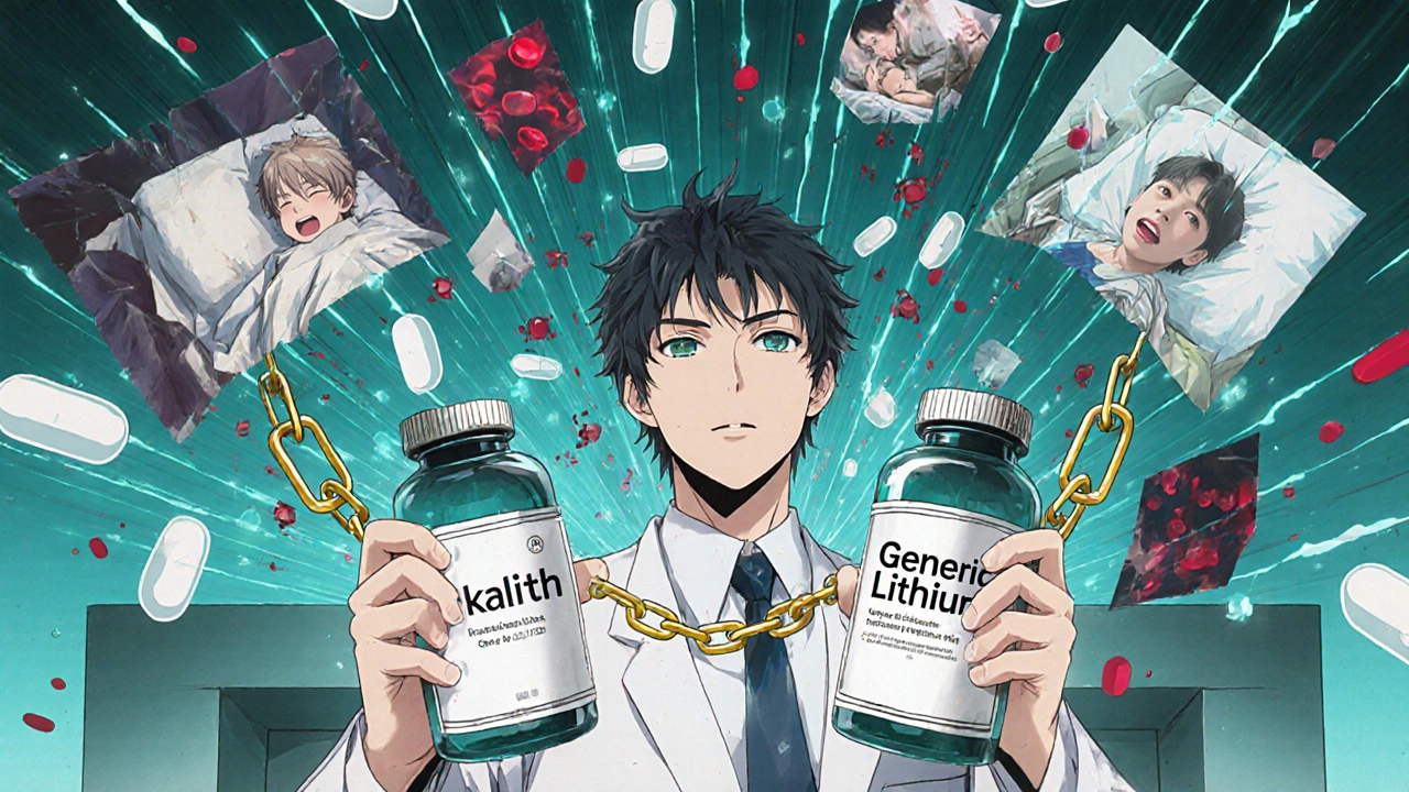 Psychiatrist holding two pill bottles as chains break, releasing memories and drug molecules in a vibrant storm.