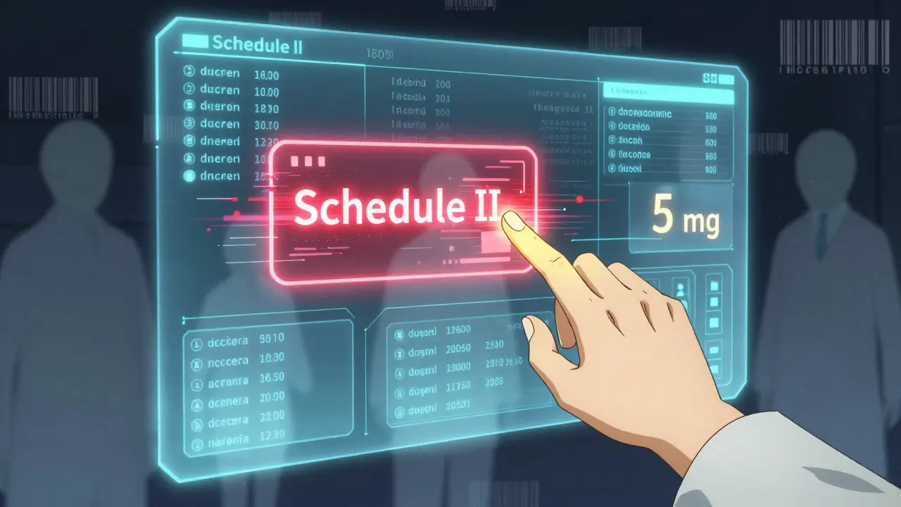 A pharmacist correcting a dangerous trailing zero error on a holographic prescription panel with glowing safety checks.