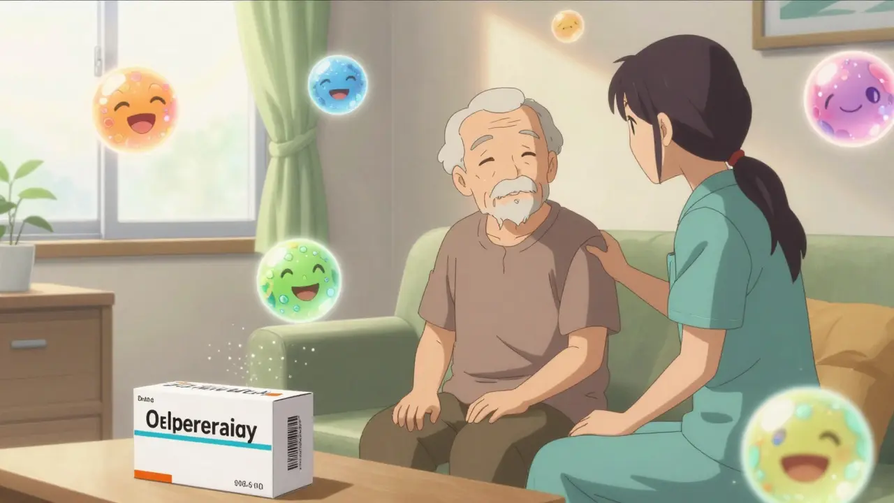 Caregiver and patient surrounded by glowing memory orbs in anime art