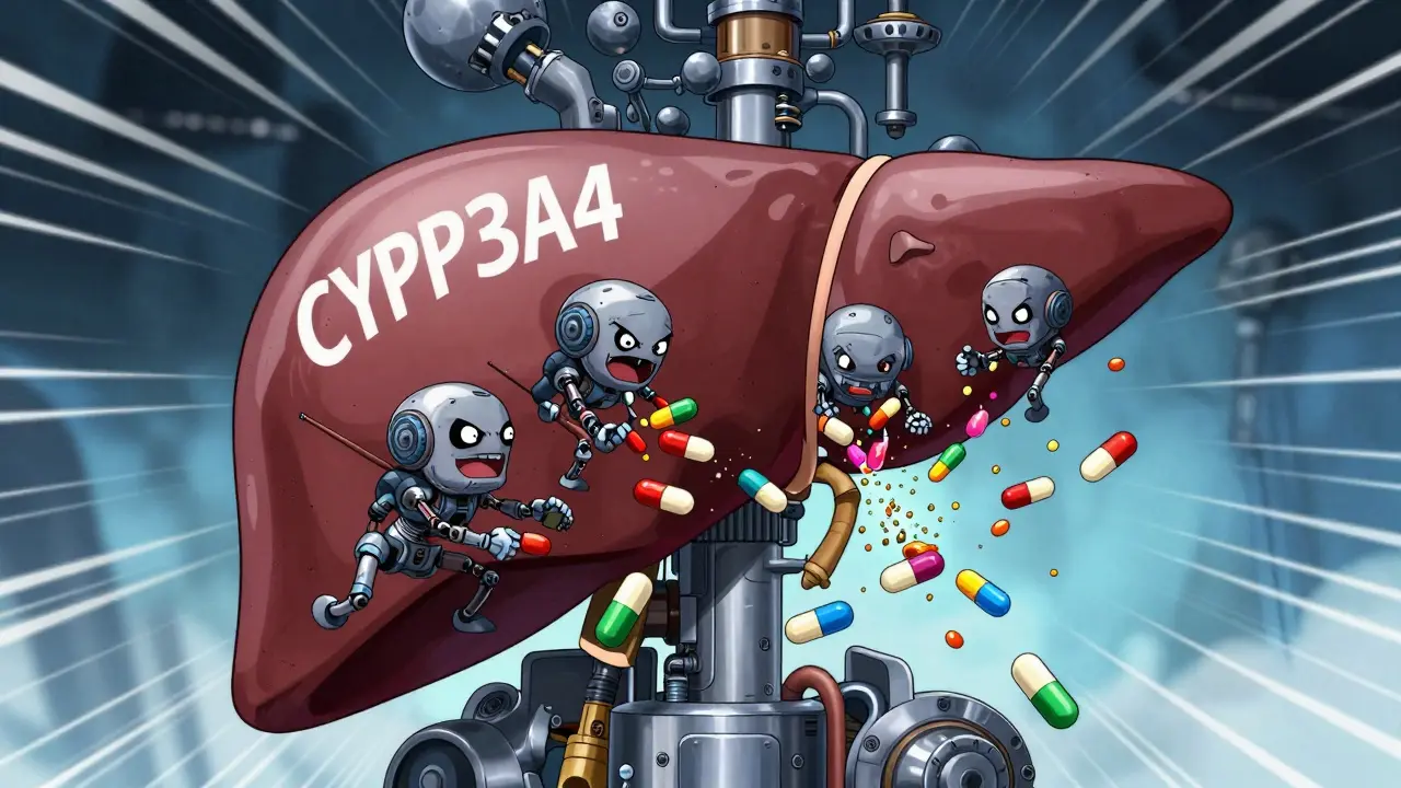 Mechanical liver enzymes rapidly destroying medication pills