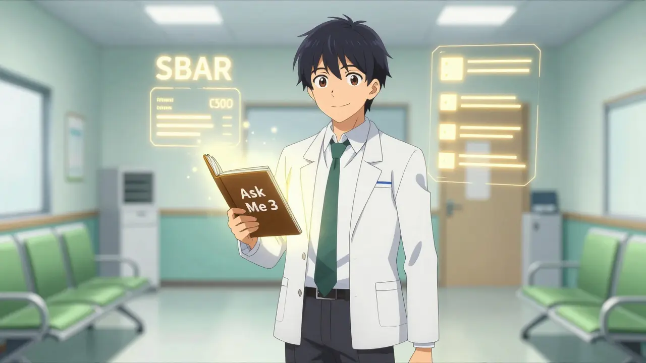 Confident anime patient using structured communication tools