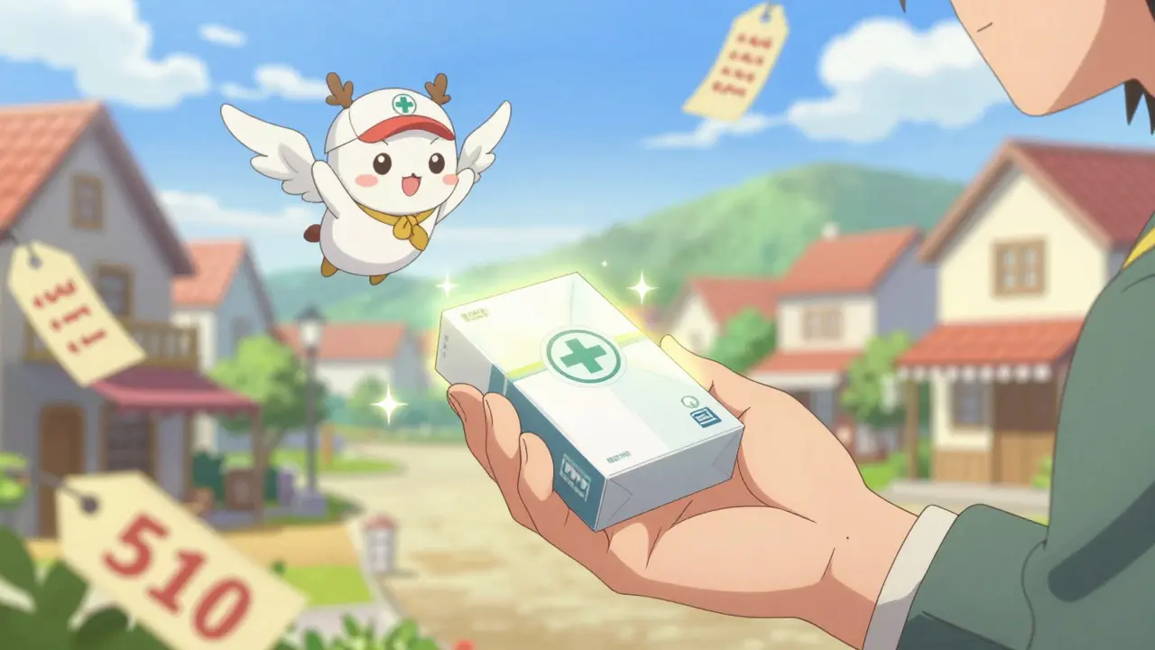 Anime hero receiving safely delivered medication package with discount coupons