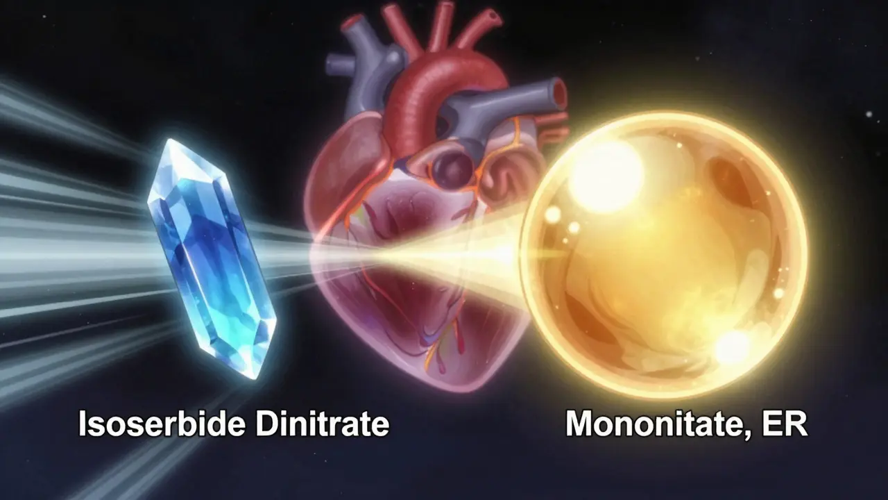 Manga illustration comparing two types of heart medication crystals