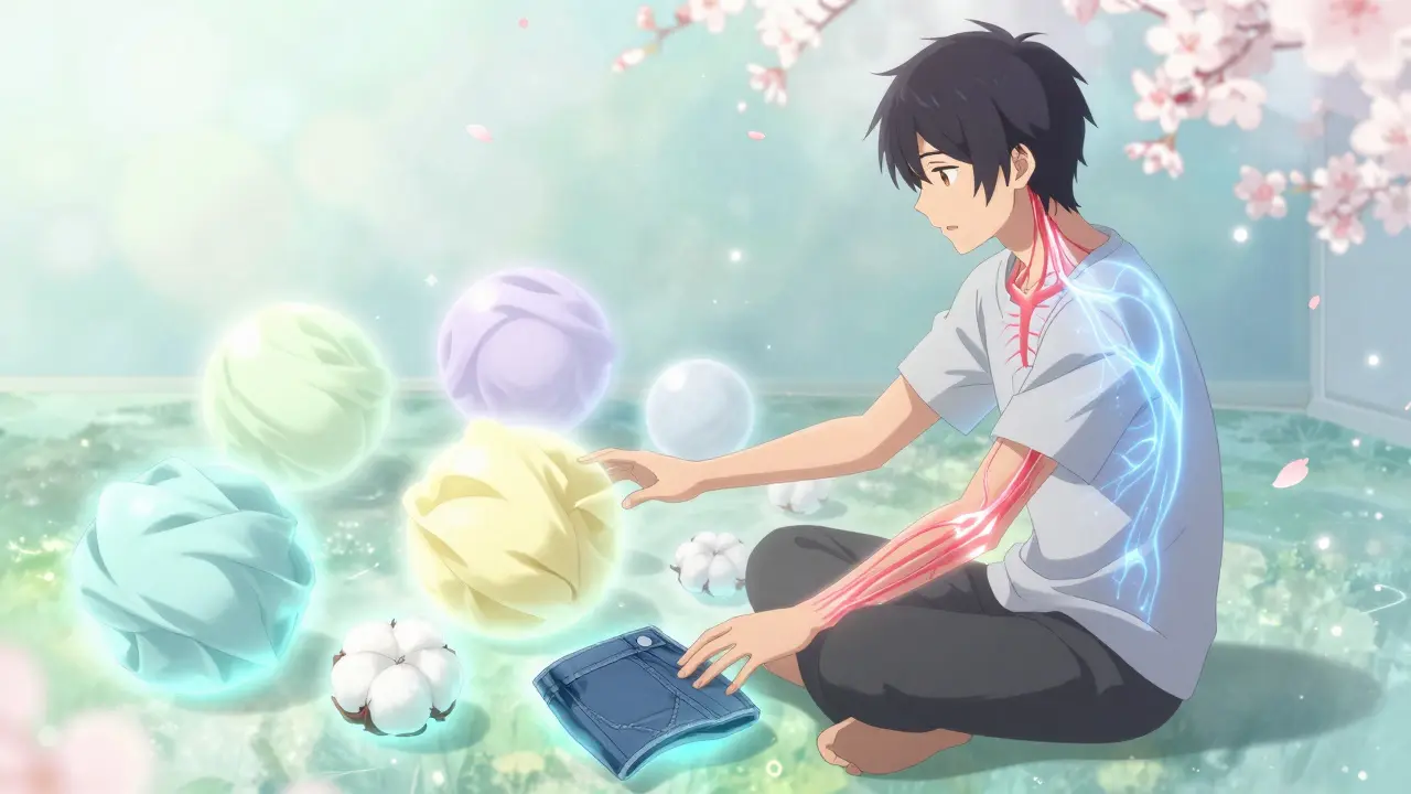 Serene anime scene of gentle texture therapy with glowing orbs