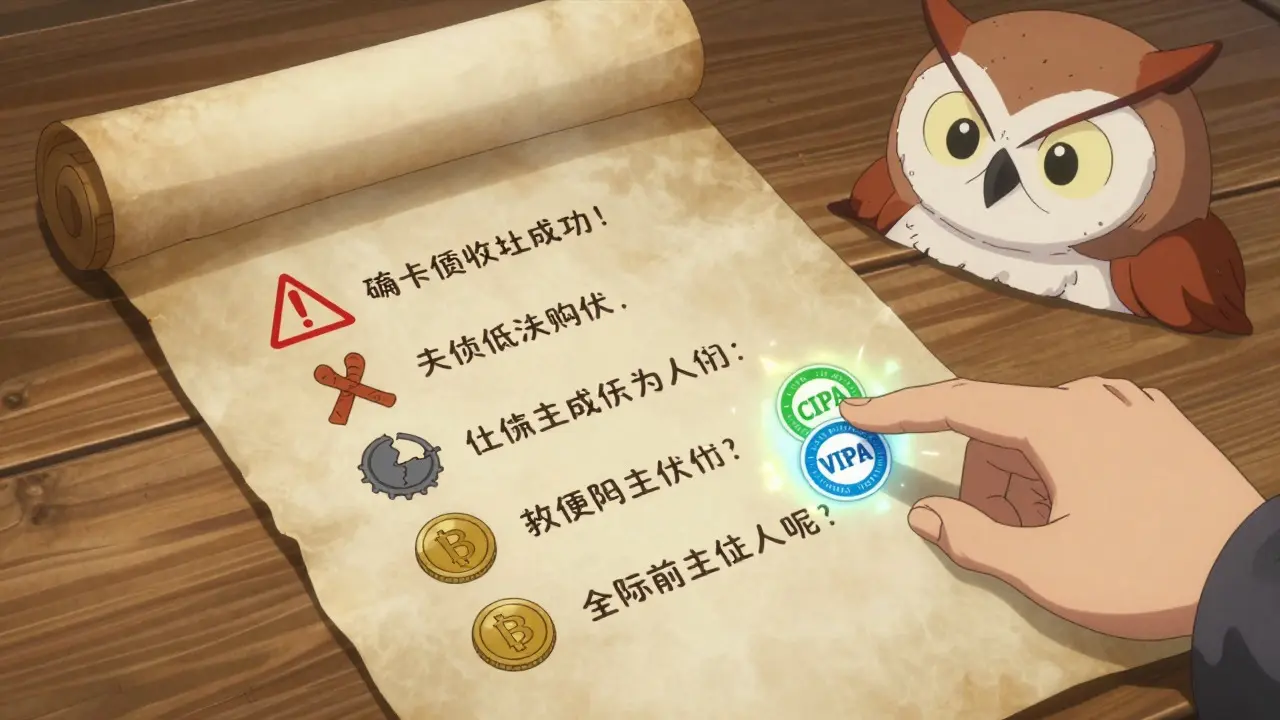 Wise advisor pointing at a scroll listing safety checks for online pharmacies