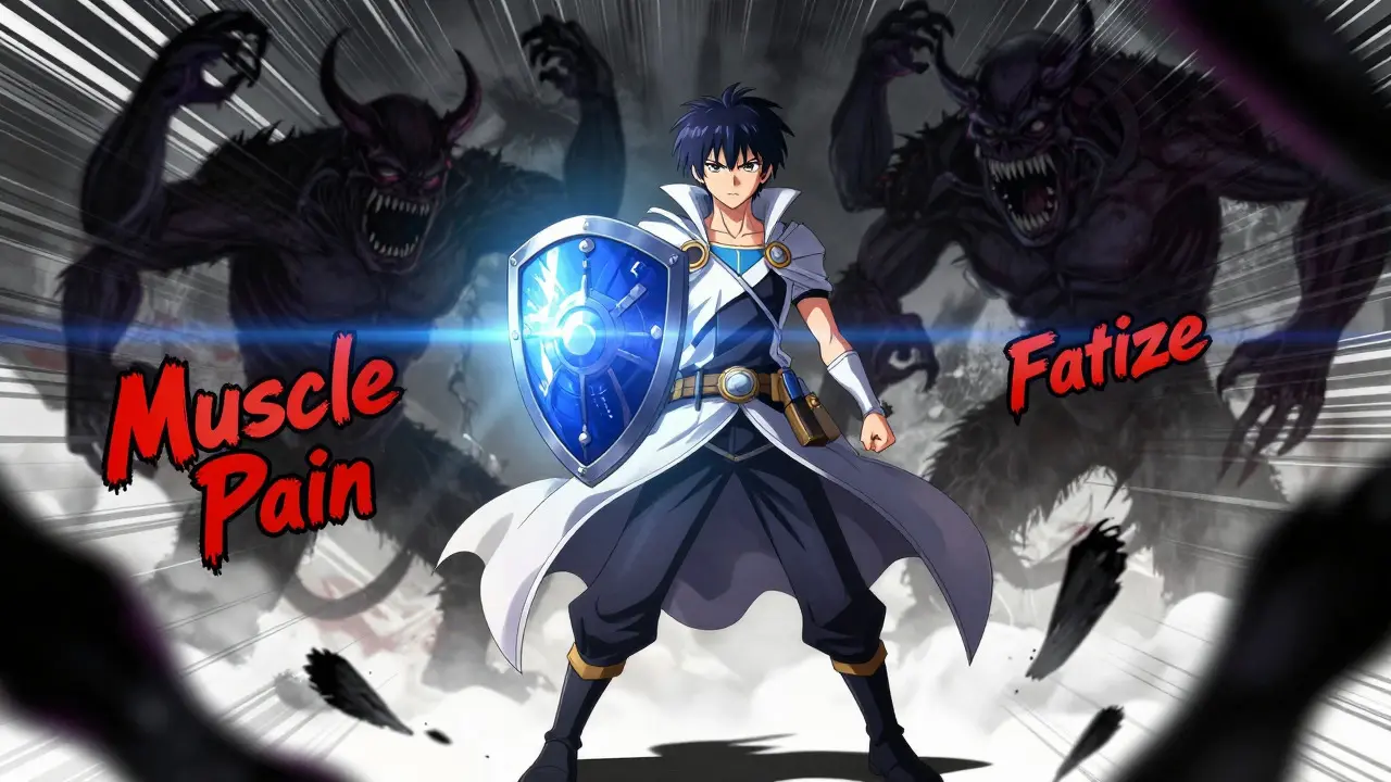 Hero defending against shadow monsters representing side effects